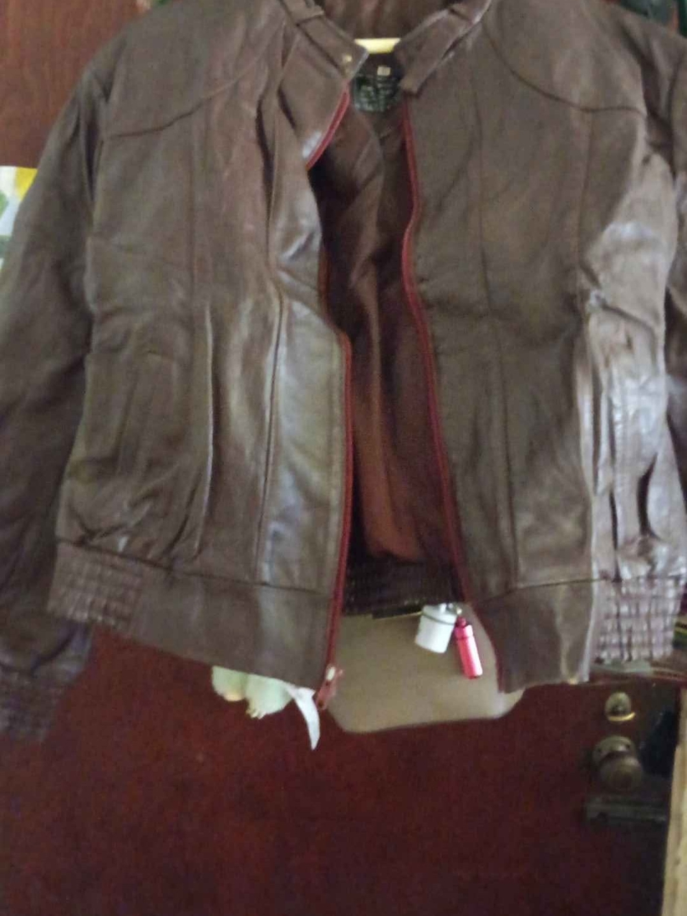 Brown Leather Bomber Jacket - Zipper Front